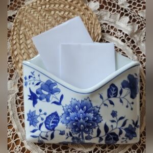 Vintage Formalities Porcelian Mail Holder Blue Floral Print